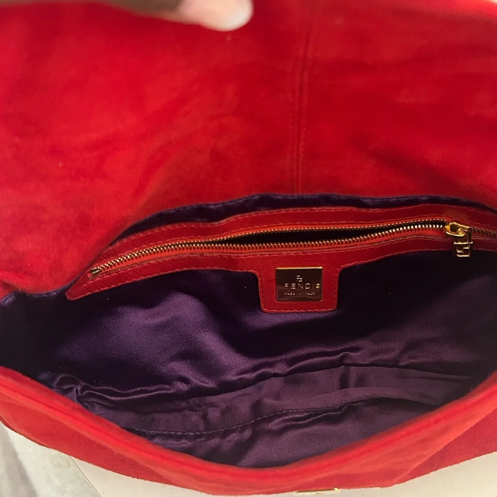 Fendi Red Suede Shoulder Bag with Gold Hardware - Picture 14 of 15